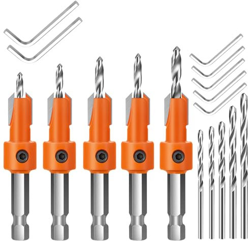 10 tlg. Senkbohrer-Set, Holzbohrer, Senkbohrer für Holz, Senkbohrung mit Sechskantschaft Bohrer mit Senker Kegelsenker Set für Holz, Pressspan, verdichteter Karton, Kunststoff