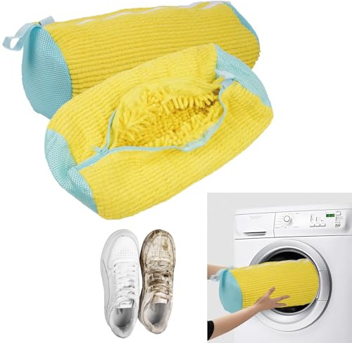 Newpop 2 stycken skotvättpåsar tvättmaskin, skopåse tvättpåse skor, skotvättpåse, skoväska, sneakers, tvättnät tvättpåse med dragkedja återanvändbar, 39 x 19 cm (gul)