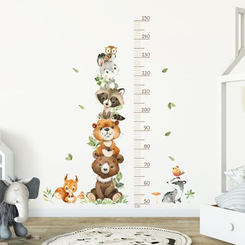 Jinsion 50-150 cm Kinder Höhe Diagramm Wandtattoo aus PVC | Waldtiere, Multicolor, Wasserdicht, Wandsticker für Kinderzimmer Dekoration