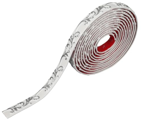 Kuabiz Bordo autoadesivo 3D, 5 m, per bordo decorativo per soffitto e parete, per battiscopa, piastrelle, pareti, angoli, strisce adesive per pareti (larghezza 26 mm x spessore 7 mm, colore: argento
