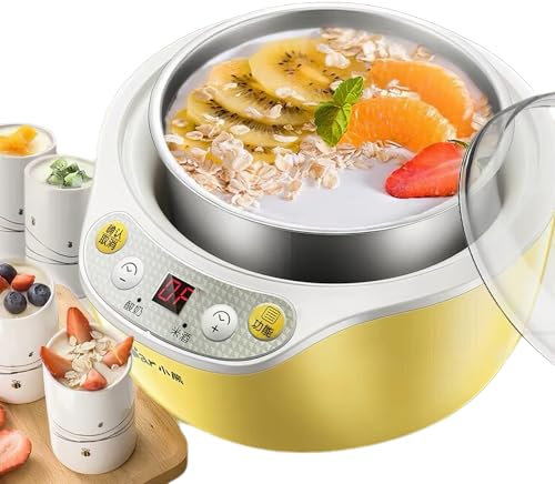 1000ML Automatic Yogurt Maker, 20W Yoghurt Maker Machine with 304 Stainless Steel Liner and 4 x 200ml Cups, LED Display and Timer, Adjustable Temperature, for home Yogurt, Cheese Maker
