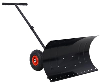 Pala da neve con ruote Heavy Duty Snow Pusher angolo regolabile 73,7 cm lama strumento di rimozione della neve per vialetto o marciapiede ruote da 25,4 cm