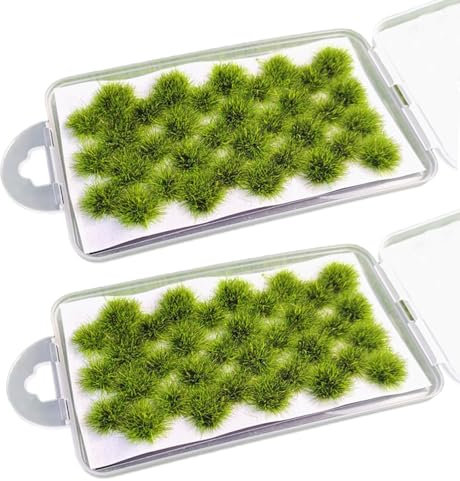 Fhioevt 78 Pièces Fausse Herbe Touffes Herbe Synthetique Exterieur Fausse Herbe dé Core Miniature Herbe Modelisme Mini Herbe Maquette Plantes de Artificielle pour DIY Railway Train Paysage (2 Boîte)