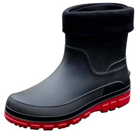 SRTUMEY Size 7.5 Men Ankle Wellies, Men's Waterproof Ankle Wellies Chelsea Bootie Mens Fleece Fur Lined Rain Boots Anti-Slip Wellington for Men's Ankle Rain Shoes Outdoor Work Booties Size 6.5