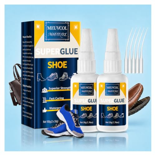 Shoe Glue Sole Repair 100g - Fast Bonding & Waterproof Trainer Glue For Sneakers, Boots, Leather, Rubber, Suede, High Heels, Crocs - Super Strong Shoe Adhesive With 6 Applicator Nozzles