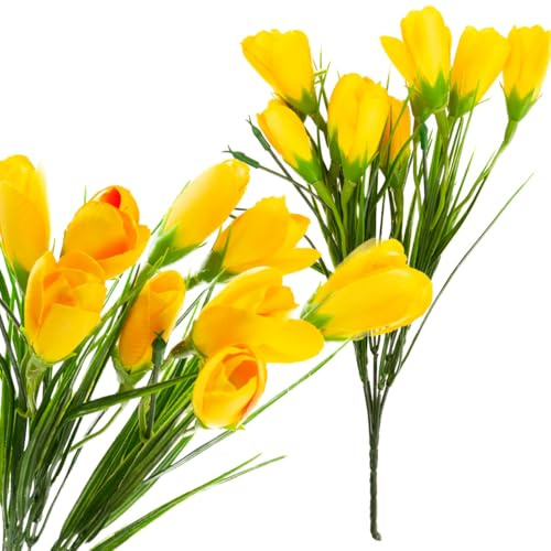 Martom Krokus KÜNSTLICHE KROKUSSE Strauss 10 KROKUSSE IM Gras ZUSAMMENSETZUNG FRÜHLING GELB Kunstblumen Wie Echt Frühling Dekoblume für Hochzeitszimmer Home Decor Wohnzimmer Büro Hotel Küche Decor
