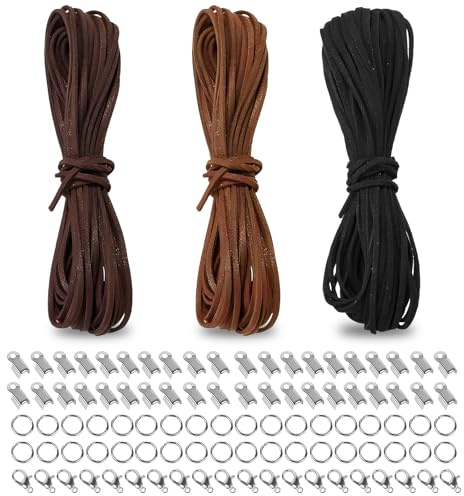 3 Rolls Leather Cord for Jewellery Making, 10M x 3mm Leather Laces Braiding String Lace Suede Cord for Necklace Bracelet DIY Crafts (Three colors)