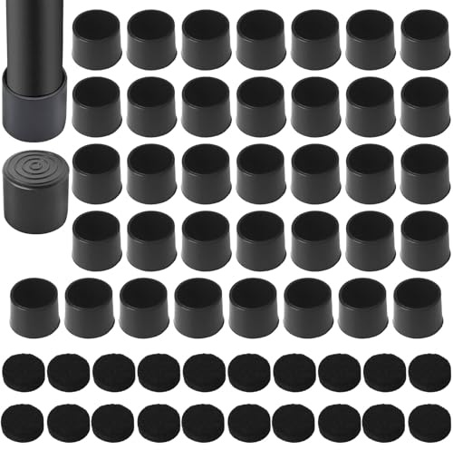 HO2NLE 36Pcs 24mm Chair Leg Caps PVC Chair Leg Floor Protectors Non-Slip Rubber End Caps Round Chair Feet Covers with 20Pcs Furniture Felt Pads for Hardwood Floors Scratching/Noise, Black