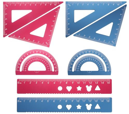 sourcing map Set di 8 righelli triangolari da 15 mm, in alluminio, geometrici, goniometri, triangolari, scala ingegneristica, kit per ufficio, casa, blu e rosso