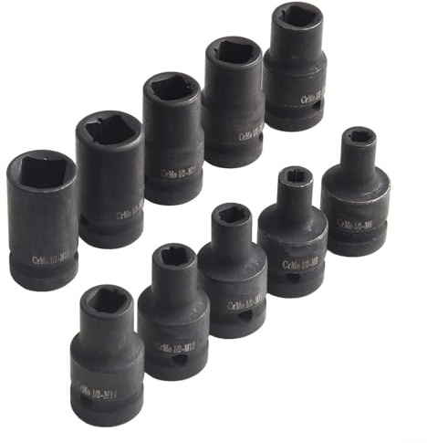 Lot de 10 douilles à vis carrées pour tarauds 1/2 M6-M24 pour clé électrique, acier au chrome vanadium, revêtement phosphate noir, accès restreint