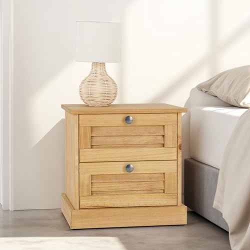 IDIMEX Nachttisch Veneta mit 2 Schubladen, Natur - Nachtkonsole aus Kiefer Massivholz im Landhausstil, rustikaler Nachtschrank, Schlafzimmer Beistelltisch Lamellendesign