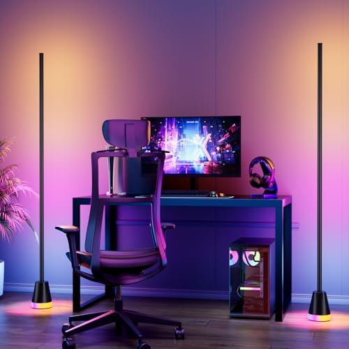 rhinowisdom Led Stehlampe Wohnzimmer 2 Stück, Rgb Ecken Lampe Standleuchte Dimmbar mit Fernbedienung und APP, 16 Millionen Farben, Musikmodi, DIY-Modus & Timing -Funktion für Schlafzimmer, Gaming