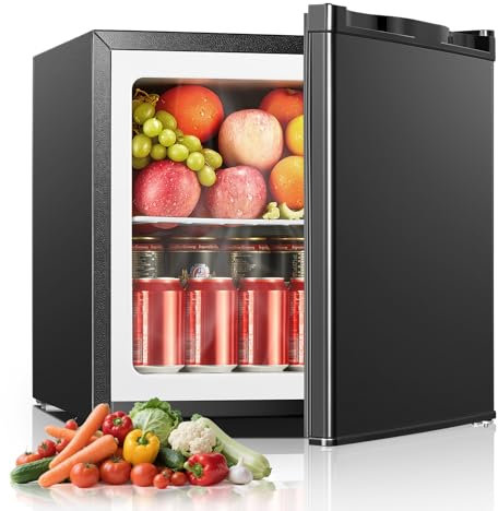 FOHERE Mini Freezer With Fridge, 33 Litre Capacity - For Counter Tops - 4* Rating - Adjustable Temperature and Removable Wire Shelf for Bedrooms, Home,Apartment, Office