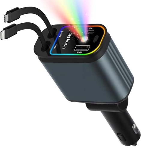 LustLocke 4-en-1 Allume-Cigare USB C 66W, Chargeur Allume Cigare,12V/24V Chargeur Retractable Voiture avec Charge Rapide pour i Phone 16/15/14 Pro, Sam-Sung S25/S24/S23+