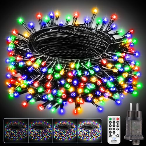 Light-Brightly Lichterkette Außen Innen Weihnachtsbaum Strom - 15m 150 Led Mehrfarbig Lichterketten mit Stecker Timer Wasserdicht Cluster Fairy Lights for Weihnachten Hochzeit Party Balkon Garten