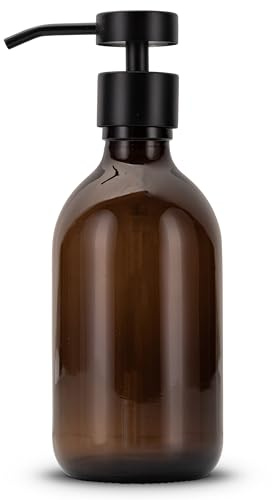 Koffs Design Glas tvåldispenser för badrum och kök – flytande tvåldispenser av brunt glas – modern – pumpdispenser för tvål, diskmedel och handkräm – diskho dispenser – tom 1 styck