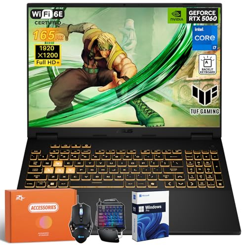 ASUS TUF F16 Gaming Laptop 2025, NVIDIA GeForce RTX 5060, Intel 14th i7-14650HX(16 Core), 16 Inch FHD+ 165Hz Display, 32 GB DDR5, 1 TB SSD, Wi-Fi 6E, Backlit Keyboard, Windows 11 Pro, RH-Accessories
