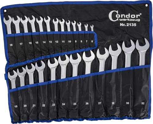 CONDOR Werkzeug 2135 | Gabel-Ringschlüssel-Satz | 25-tlg. | Chrom-Vanadium-Stahl | matt verchromt | 6-32 mm | Maul-Ringschlüssel Satz | Schraubenschlüssel Set | Maulschlüssel | Profi Werkzeug