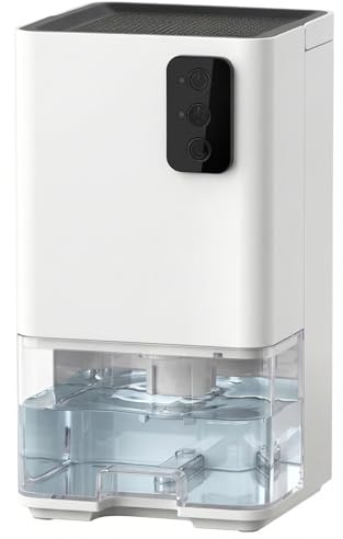 1200ml Electric Dehumidifier with Ultra Quiet & Auto Shut off, stepless color changing LED, Portable Mini Dehumidifier for Wardrobe, Bathroom, Closet, RV, Bedroom, Garage - White