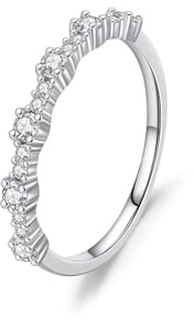 Mesnt Ring Weißgold Damen, Damen 9 Karat Weißgold Einfaches Reihendesign mit rundem Moissanitring mit 0,1 ct, Größe 52 (16.6)