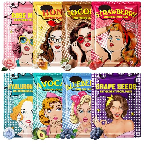 8 Pcs Pack Mascarillas Faciales,Set De Mascarillas Faciales Pack Mujer Regalo,Hidratante Reparadora,Calmante,Mascarilla Facial,Hidratantes Y Nutritivas,Kit De Mascarilla Facial Para Hombre Y Mujer