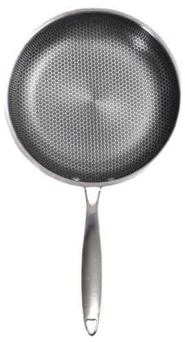 SHINEOFI Sartén de Acero Inoxidable 28 Cm Fondo Plano para Huevos y Bistec, Sartén Multifuncional para Cocina Mango Ergonómico Resistente al Calor, Suministros de Cocina para Freír