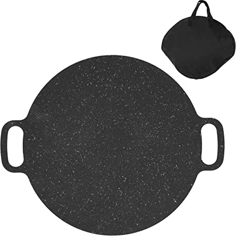 Sartén para parrilla coreana, plancha redonda antiadherente de hierro con revestimiento de piedra médica, buen aislamiento, plancha para barbacoa con bolsa de almacenamiento Oxford (25cm)