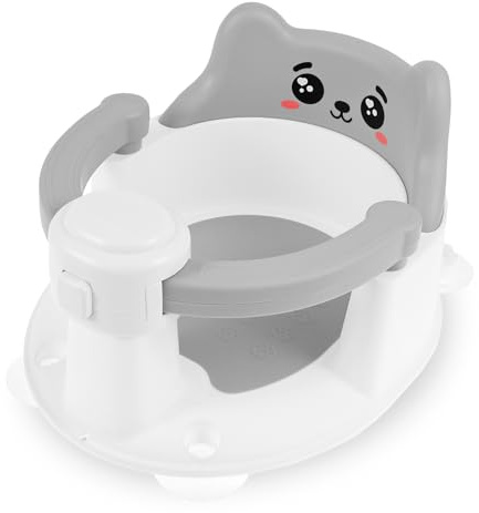 Non-Slip Baby Bathtub Seat with 4 Suction Cups, Sit Up Baby Bath Chair from 6 to 24 Months, Infant Bath Tub Chairs, Stable Secure Toddler Bath Chair for Daily Baby Bathing (Grey Smile)
