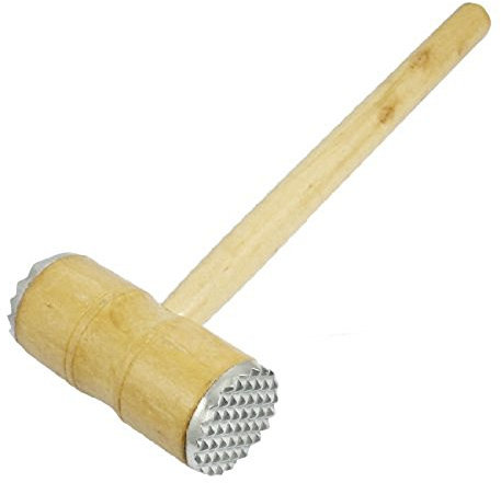 MEAT MALLET METAL TEETH END TENDERIZER STEAK POINTED ROUND WOODEN HAMMER