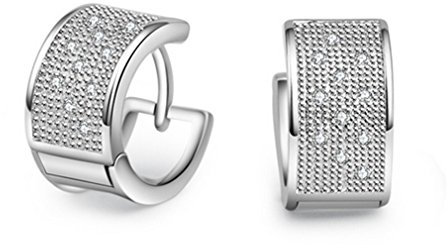 BROWOL Damen Unisex Ohrschmuck Klapp-Creolen Breit 8 MM Kristallen Zirkonia Ohrringe Ohrstecker 925 Sterling Silber Geschenk für Herren Frauen für