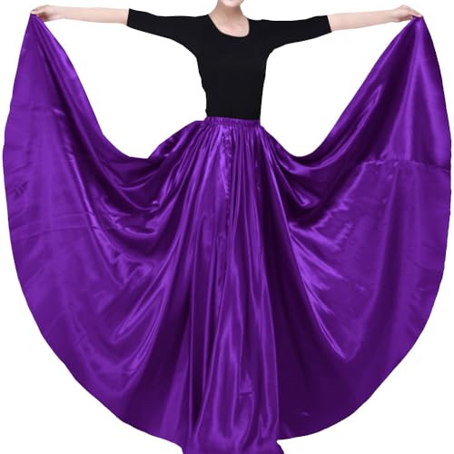 BACKGARDEN Eleganter Satin-Rock für Damen, 20 Meter, lang, für Ballsaal, Bauchtanz, Performance-Kostüm, Violett, Einheitsgröße