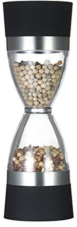 DUBENS Moulin à poivre et à sel 2 en 1 avec moulin à épices, moulin à piment, moulin à sel, broyeur en céramique réglable et fenêtres de vision, sablier forme 18 x 6 cm