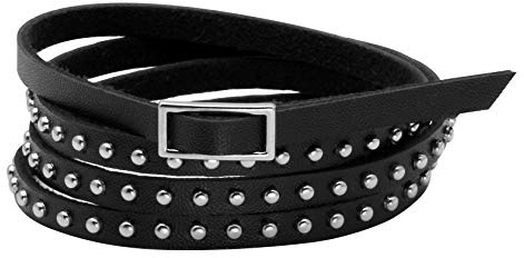 Milakoo - Girocollo in pelle nera, stile punk gotico, con borchie, ciondolo a forma di O, choker con borchie, Pelle