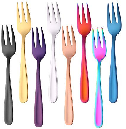 Do Buy SBOMHS Klein Dessertgabeln Set aus Edelstahl 18/10, Läng 14 CM/ 5,5 Inch Mini Kuchengabeln 8 Stück Obstgabeln Bunte Forks