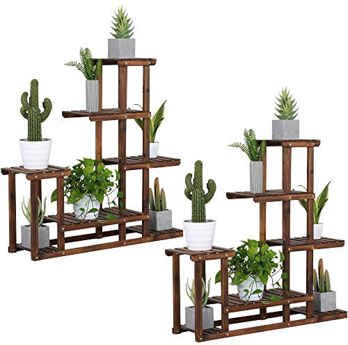 Yaheetech 2x Pflanzenregal Holz Blumenregal 5 Ebenen Blumentreppe Holzregal Blumenbank Balkon Garten Outdoor Wohzimmer