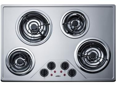 Summit 30 4 Burner Electric Cooktop, 230 Volt Coil Electric Cooktop, ADA compliant, Stainless Steel- CR430SS