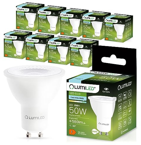 Lumiled GU10 LED 6W 6500K Kaltweiß Leuchtmittel 580 Lumen Birnen kann Ersetzen 60W Halogen AC 230V Abstrahlwinkel 36° Reflektorlampen Reflektor Strahler Licht Energiesparlampen 10er-Set Lampen