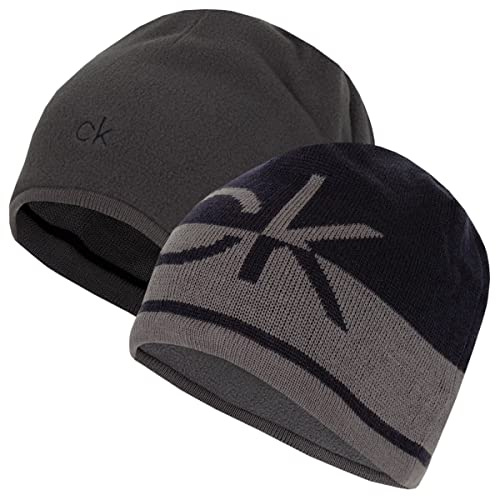 Calvin Klein Bonnet en Tricot réversible CK pour Hommes de Marine/Charbon - Taille Unique