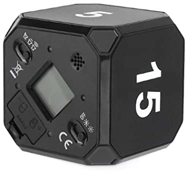 Hoshen Minuteur cube avec capteur de gravité, 5-15-25-45 minutes, gestion du temps, rappel de compte à rebours, rappel de cuisine, boîte d'origine (sans batterie), noir