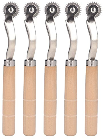 Schnittmusterrädchen, Präzises Markierrädchen mit Holzgriff für präzise Schnitte, 5 Stück, Edelstahl und Massivholz für Leder, Papier und Stoff, Schneiderwerkzeug für DIY-Projekte