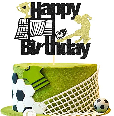 Sotpot 1 pack Glitter Football Birthday Cake Topper Soccer Cake Picks for Man Boy Football Sport Themed Party Cake Decorations Supplies