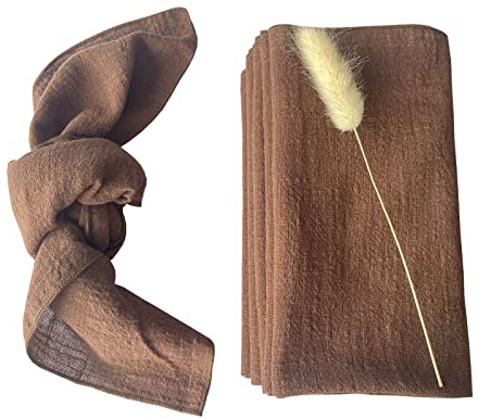 EHLDekol Gauze Cloth Napkins 6 Pack 16x16 Inches 100% Natural Soft Cotton Weddings Decorative Parties Family Everyday Use Bulk Linen Dinner Napkins (Brown, 6 Pack)
