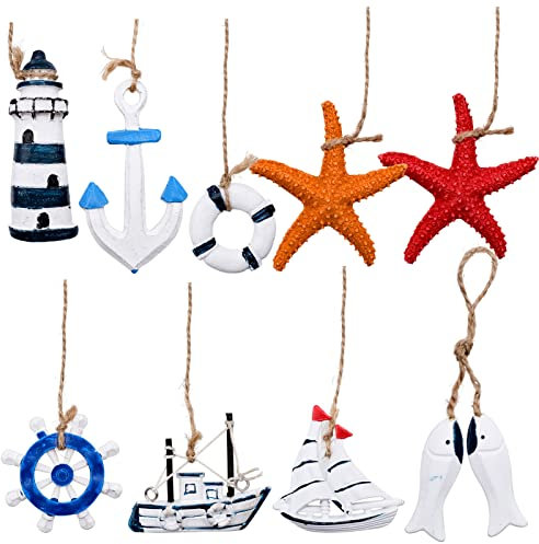 YAXIDAEVER 9pcs Kit di Decorazione Nautica da Parete,Mini Decorazione Da Spiaggia,Ancora per Decorazione Nautica per la decorazione della parete di casa