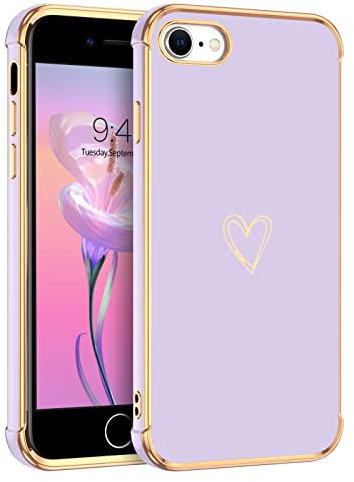 GUAGUA iPhone SE 2022/2020/8/7 Hülle, Cute Herz Muster Galvanisierte Kameraschutz Weich TPU Schutzhülle Dünn Phone Case für iPhone SE 2022 4,7Zoll, Lila