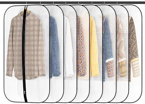 GoMaihe Kleidersack | 8 Stück Kleidersäcke 60 * 100cm,Anzug Aufbewahrung,Kleid Organizer,Transparente Kleiderschutzhülle mit Reißverschluss, Kleiderschutz für Hemden Wintermantel Sakko Schwarz