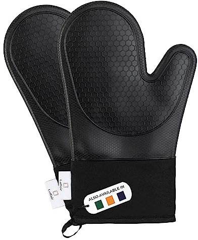 Silicone Oven Gloves Heat Resistant by Laffair - Black Oven Gloves Silicone Oven Mitts Heat Resistant - Premium Non-Slip Design Kitchen Gloves