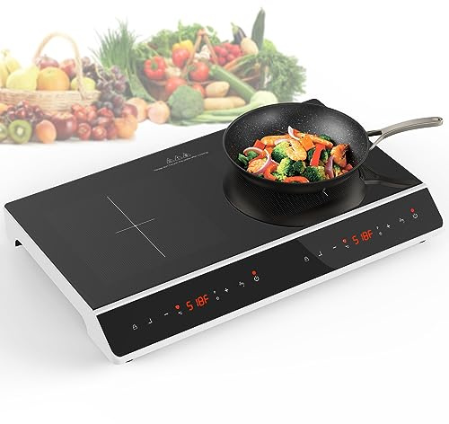 GIHETKUT Double Induction Cooktop, 4000W 2 burner Induction cooktop with LED Touch Screen 10 Levels Settings with Child Safety Lock & Timer 110V Electric burner with hot plate