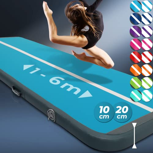 VENDOMNIA Airtrack Matte, 10/20cm hohe aufblasbare Gymnastikmatte in Länge 1/2/3/4/5/6/7/8 m, mit elektrischer Pumpe & Tasche, Tumbling Matte, Turnmatte, Trainingsmatte, Fitnessmatte, Sportmatte,Yoga