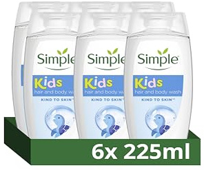 Simple Kind to Skin Kids Hypoallergenic Hair & Body Wash pack of 6 with chamomile oil shampoo for kids 225 ml, White