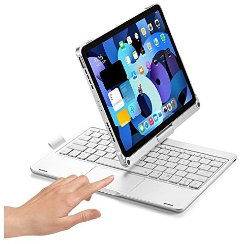 HENGHUI Clavier tactile rotatif à 360° pour iPad Air, iPad Pro 11, clavier rétroéclairé intégré, housse de clavier pliable Bluetooth, argenté